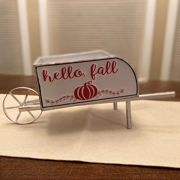 Fall Decor, Hello Fall Wheelbarrow Decor, Fall Metal Wheelbarrow Centerpiece - Picture 16 of 16